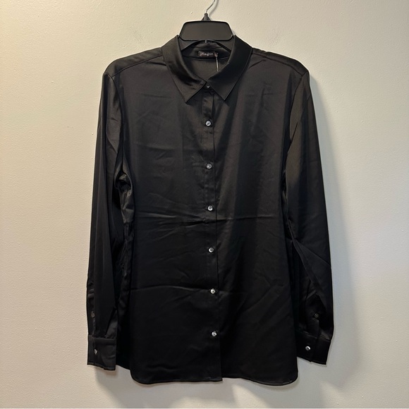 J. McLaughlin Women’s Black Denver Silky Long Sleeve Button Blouse Sz L NWT - Picture 2 of 7